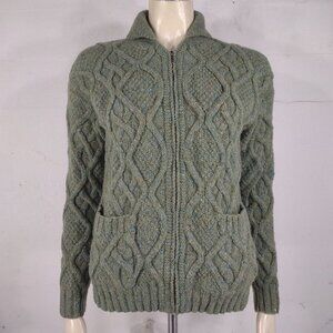 Lauren Ralph Lauren green 100% Wool full zip cable knit cardigan Petite Small